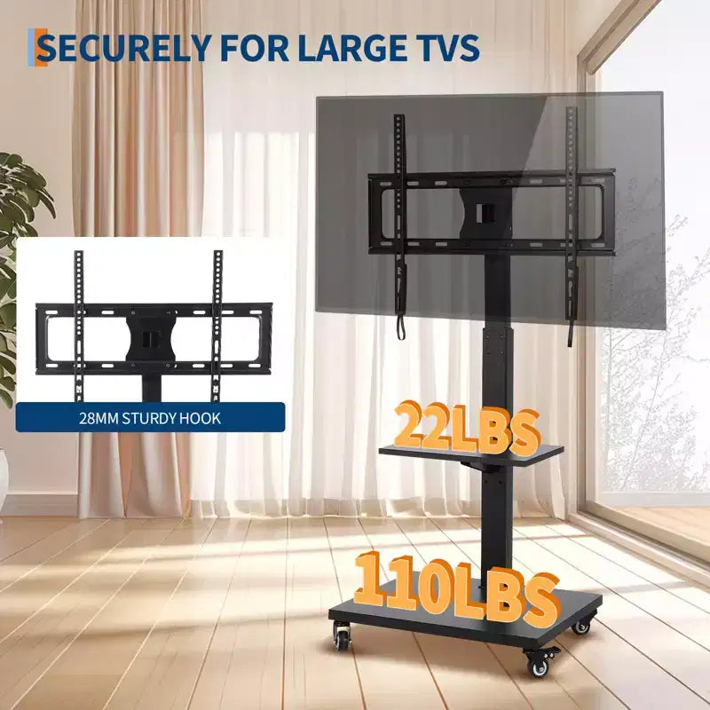 Mobile TV Stand with Power Outlet - Tilt & 360 Swivel Rolling, Height Adjustable TV Cart Trolley on Wheels for 32-75 Inch TVs, Holds Up to 110lbs