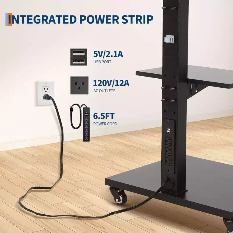 Mobile TV Stand with Power Outlet - Tilt & 360 Swivel Rolling, Height Adjustable TV Cart Trolley on Wheels for 32-75 Inch TVs, Holds Up to 110lbs