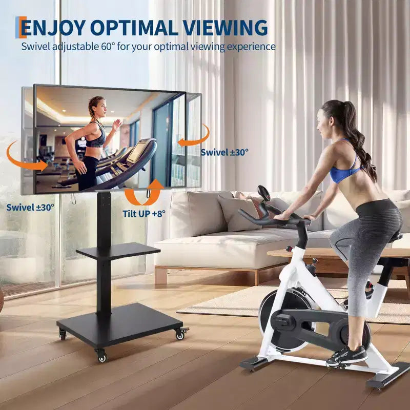 Mobile TV Stand with Power Outlet - Tilt & 360 Swivel Rolling, Height Adjustable TV Cart Trolley on Wheels for 32-75 Inch TVs, Holds Up to 110lbs