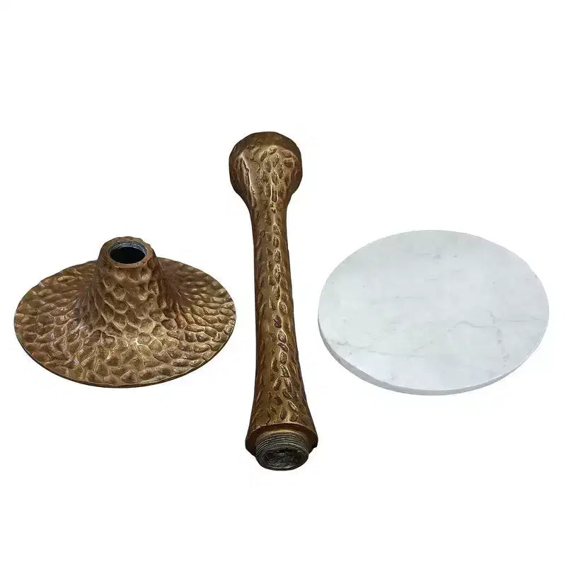 Royal Hampton 20.5 Inch Accent Side Table Round White Marble Top | Hammered Pedestal Base