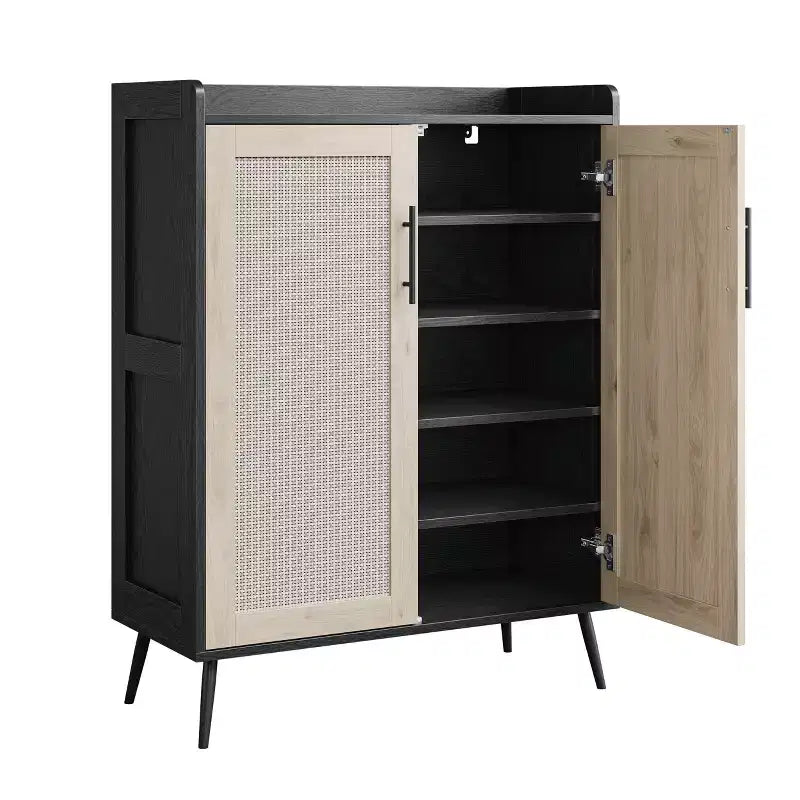 Rattan Shoe Cabinet, 5-Tier Shoe Storage Organizer Cabinet with Adjustable Shelf for Entryway, Freestanding Shoe Rack