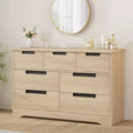 7 Drawer Dresser for Bedroom, Natural Modern Double Dresser Organizer with Embedded Handles Design, Wooden Chest of Drawers for Living Room, Hallway