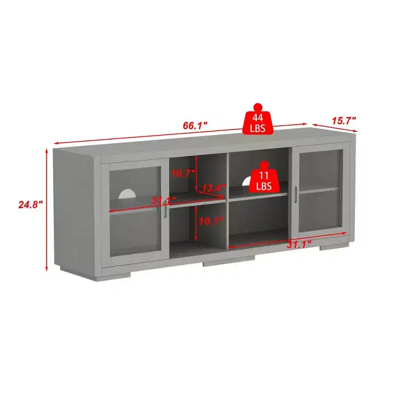 Famapy Industrial TV Stand for living Room: Sliding Glass Doors, Adjustable Shelves, Space - Smart Design Media Console