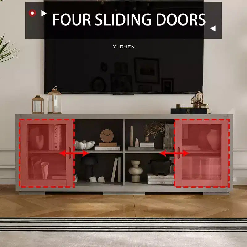 Famapy Industrial TV Stand for living Room: Sliding Glass Doors, Adjustable Shelves, Space - Smart Design Media Console