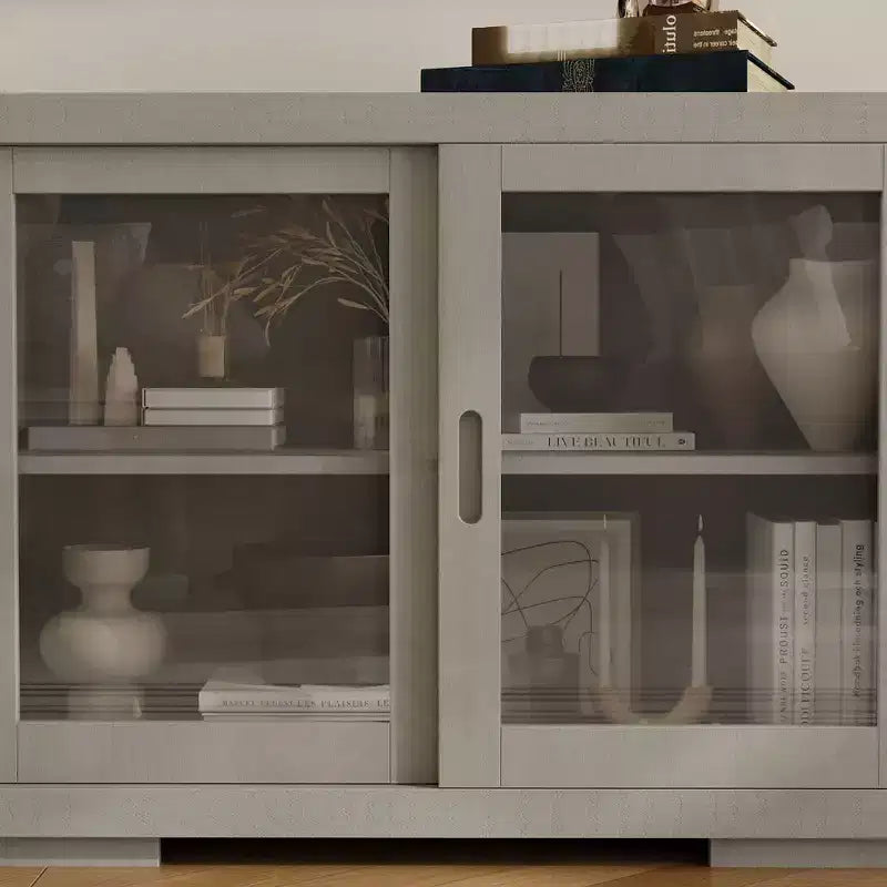 Famapy Industrial TV Stand for living Room: Sliding Glass Doors, Adjustable Shelves, Space - Smart Design Media Console