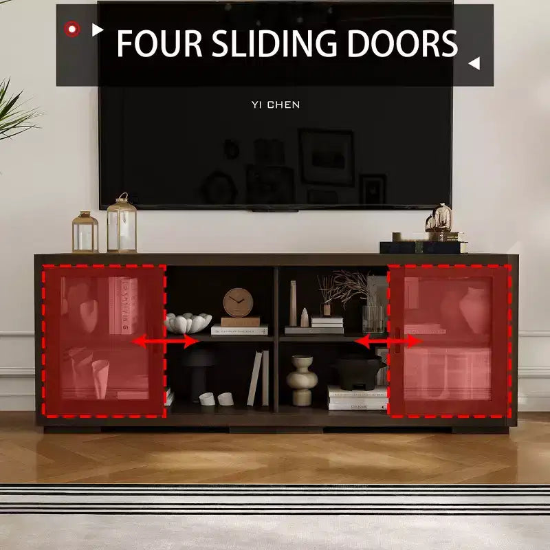 Famapy Industrial TV Stand for living Room: Sliding Glass Doors, Adjustable Shelves, Space - Smart Design Media Console