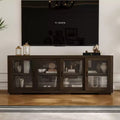 Famapy Industrial TV Stand for living Room: Sliding Glass Doors, Adjustable Shelves, Space - Smart Design Media Console