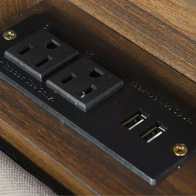 Cadre de lit plateforme complet/grand lit Okak avec tête de lit rembourrée et tiroir de rangement, 2 tiroirs, prises et ports USB, montage facile
