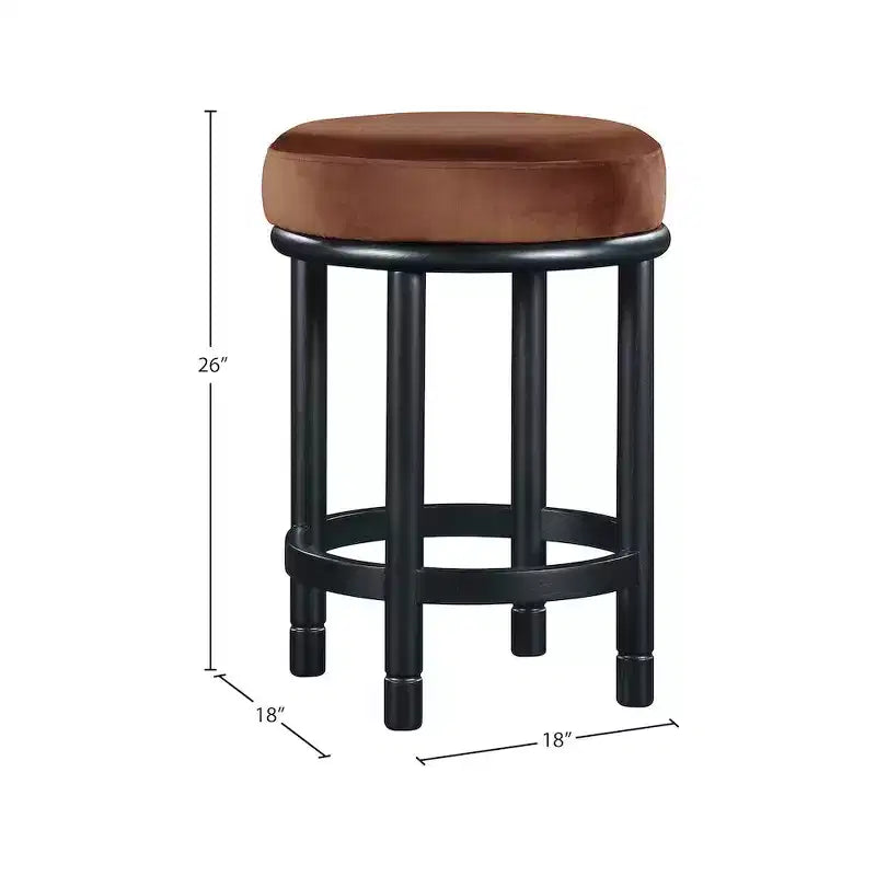 Meridian Furniture, Tabouret de comptoir Monette en velours couleur cognac