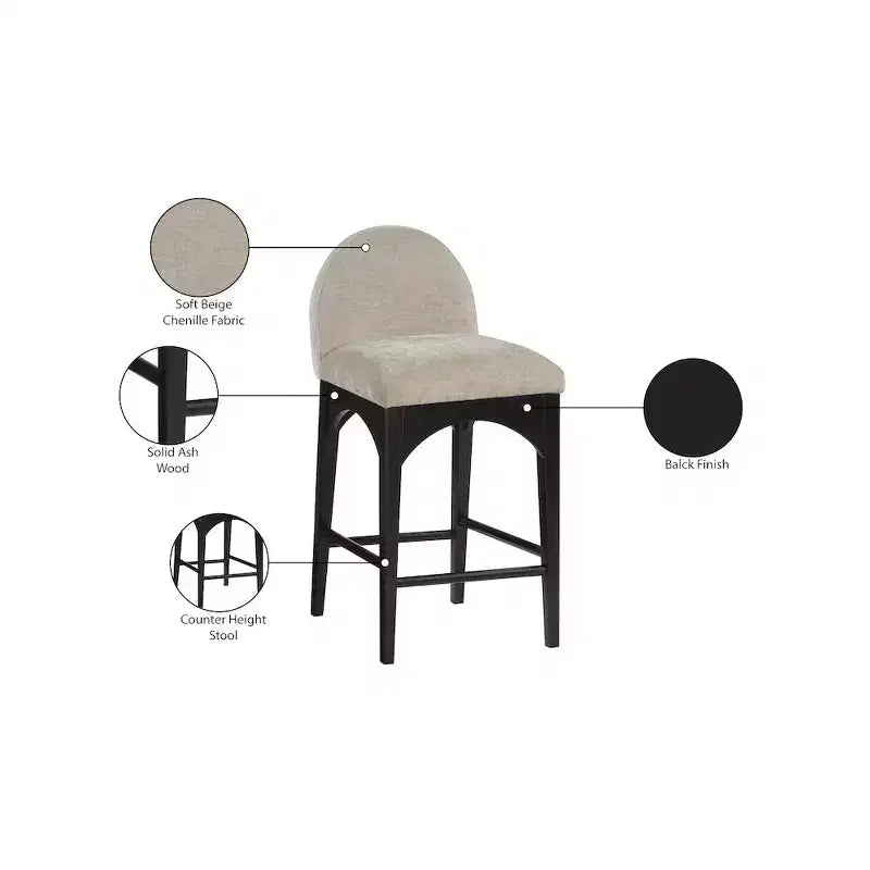 Meridian Furniture,Waldorf Beige Chenille Fabric Stool