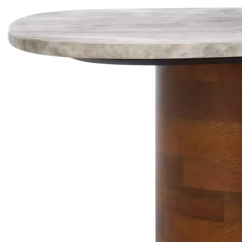 Mono Medium Marble Side Table - ACC2907A - Off White Marble/Walnut - Safavieh