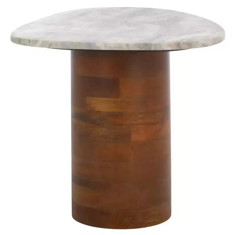 Mono Medium Marble Side Table - ACC2907A - Off White Marble/Walnut - Safavieh