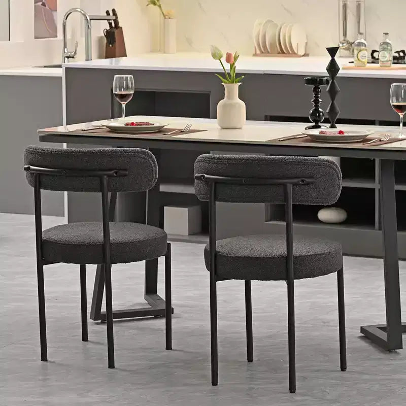Lot de 2 chaises de salle à manger Okak Boucle, dossier incurvé de style Mid-Century et assise ronde rembourrée, chaises de cuisine confortables pour salon moderne et appartement