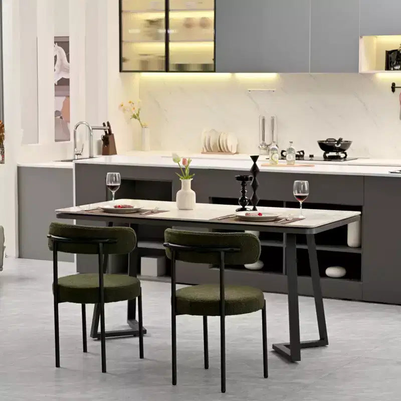 Lot de 2 chaises de salle à manger Okak Boucle, dossier incurvé de style Mid-Century et assise ronde rembourrée, chaises de cuisine confortables pour salon moderne et appartement