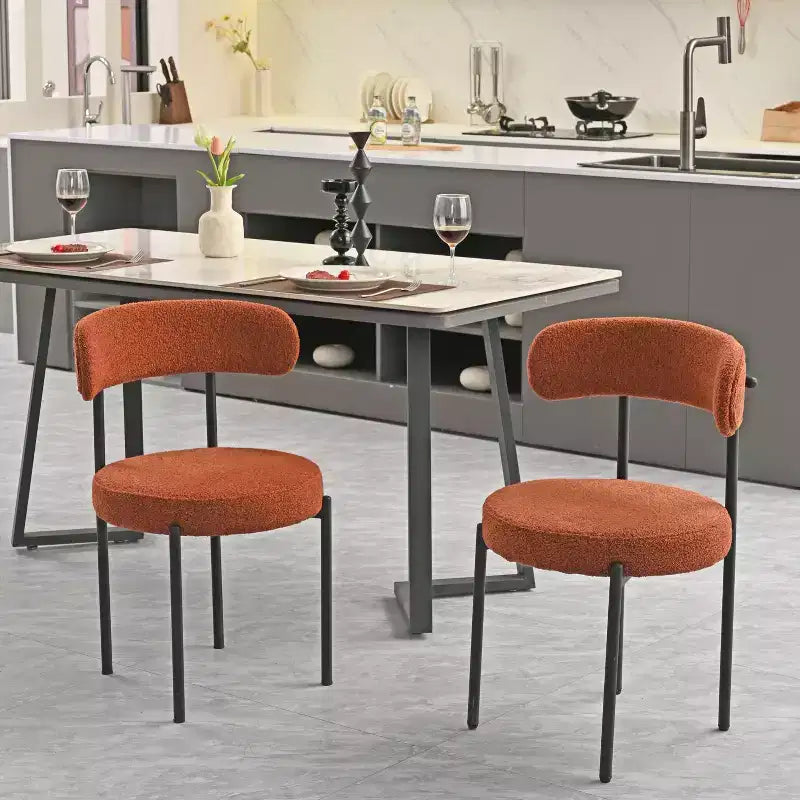 Lot de 2 chaises de salle à manger Okak Boucle, dossier incurvé de style Mid-Century et assise ronde rembourrée, chaises de cuisine confortables pour salon moderne et appartement