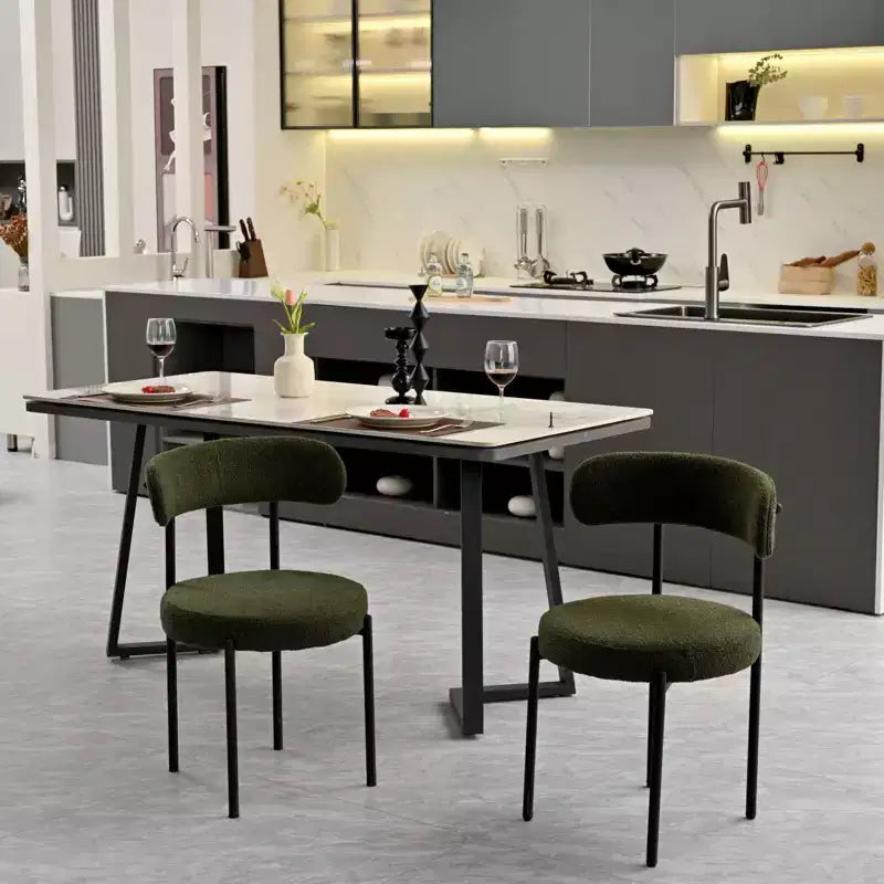 Lot de 2 chaises de salle à manger Okak Boucle, dossier incurvé de style Mid-Century et assise ronde rembourrée, chaises de cuisine confortables pour salon moderne et appartement