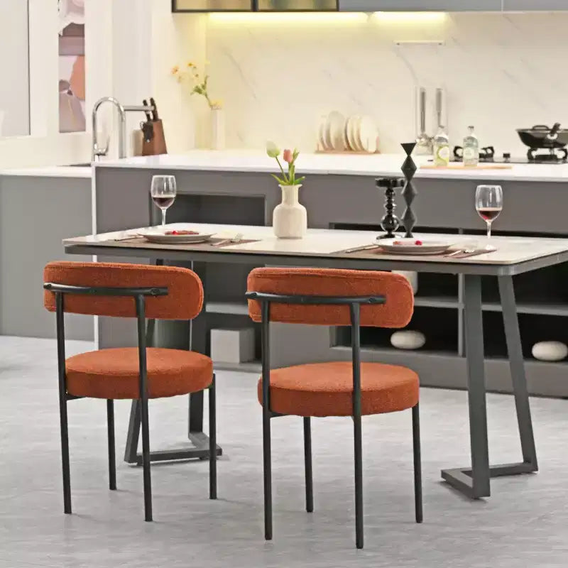 Lot de 2 chaises de salle à manger Okak Boucle, dossier incurvé de style Mid-Century et assise ronde rembourrée, chaises de cuisine confortables pour salon moderne et appartement