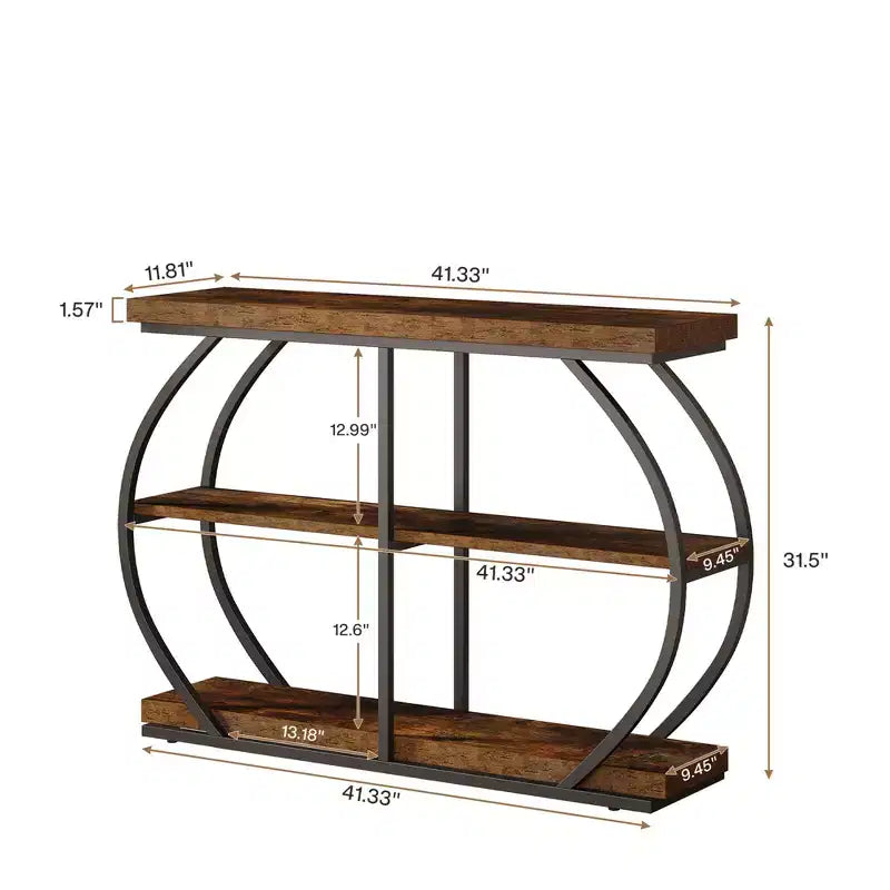 MAYEERTY 41.3 Table console industrielle à 3 niveaux, table de canapé en arc en métal de couleur marron rustique pour entrée