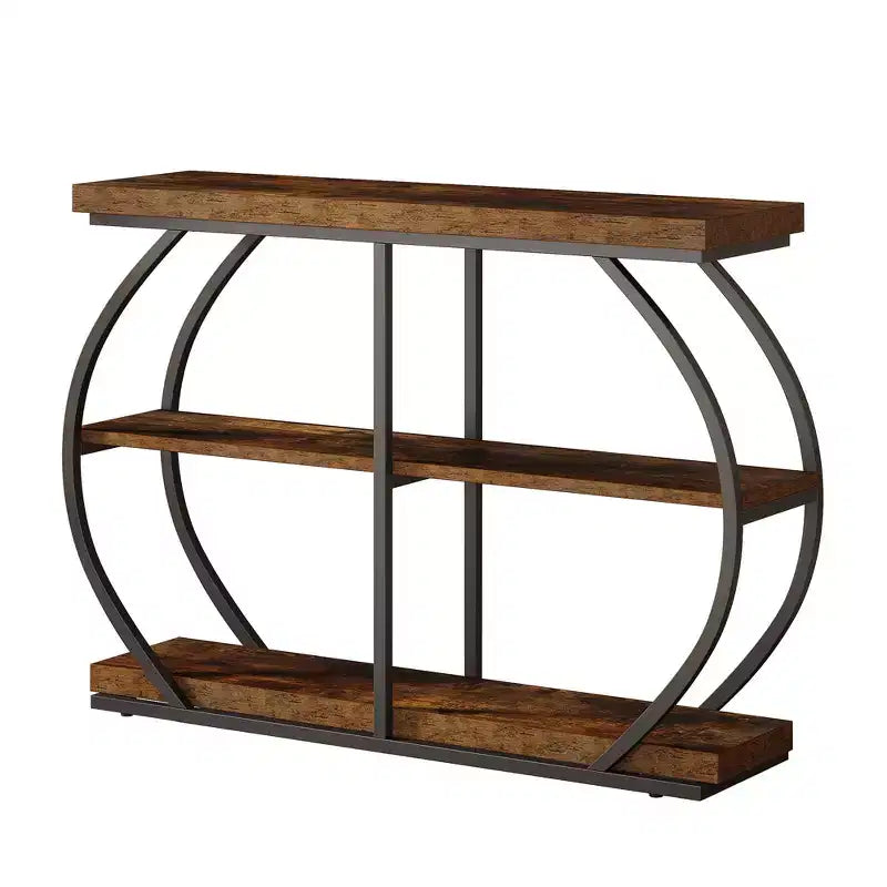 MAYEERTY 41.3 Table console industrielle à 3 niveaux, table de canapé en arc en métal de couleur marron rustique pour entrée