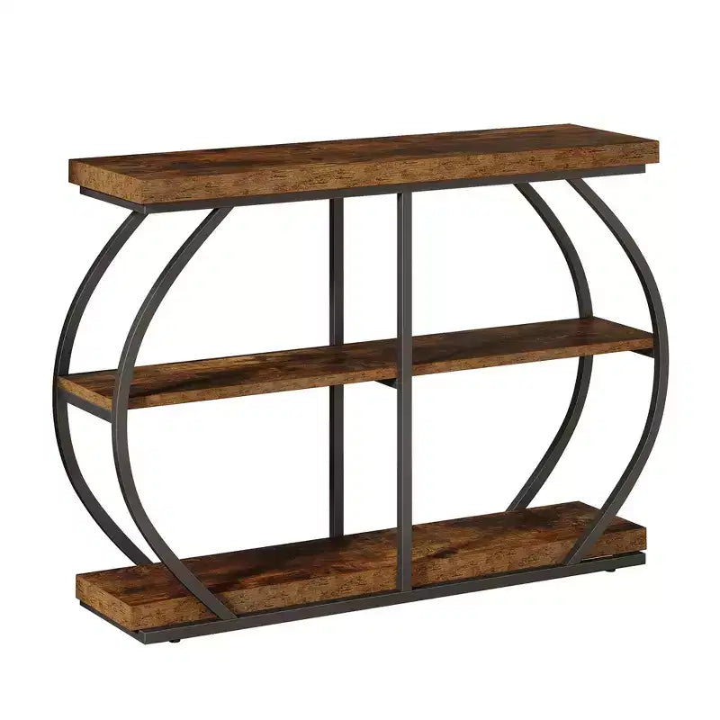 MAYEERTY 41.3 Table console industrielle à 3 niveaux, table de canapé en arc en métal de couleur marron rustique pour entrée
