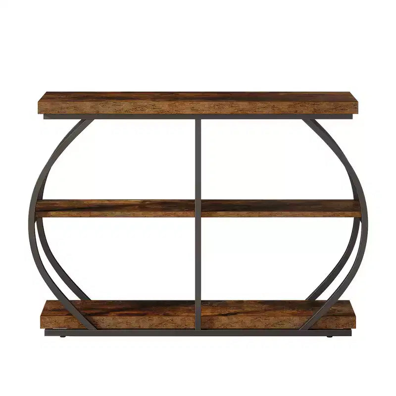 MAYEERTY 41.3 Table console industrielle à 3 niveaux, table de canapé en arc en métal de couleur marron rustique pour entrée