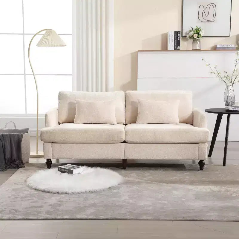 MAYEERTY Loveseat Beige Chenille Mid Century 2 Seat for Living Room Reading
