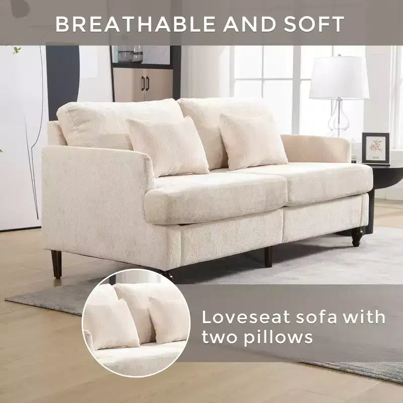 MAYEERTY Loveseat Beige Chenille Mid Century 2 Seat for Living Room Reading