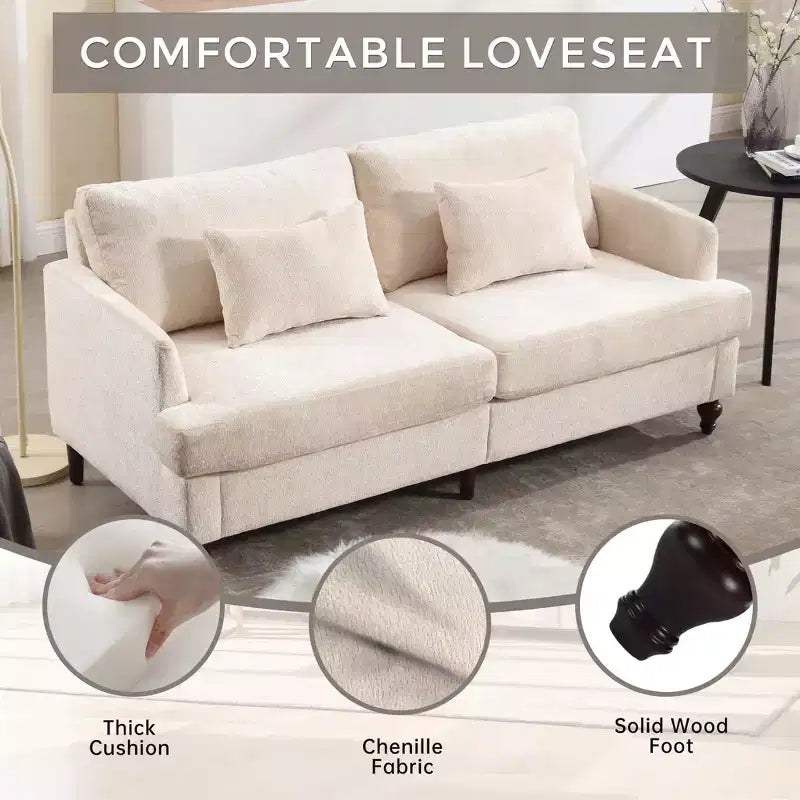 MAYEERTY Loveseat Beige Chenille Mid Century 2 Seat for Living Room Reading