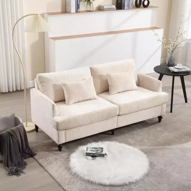 MAYEERTY Loveseat Beige Chenille Mid Century 2 Seat for Living Room Reading