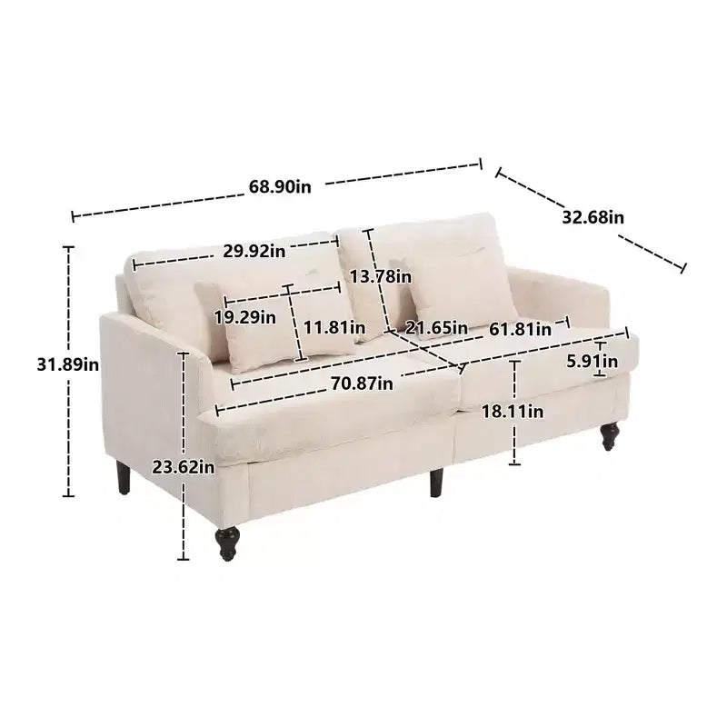 MAYEERTY Loveseat Beige Chenille Mid Century 2 Seat for Living Room Reading