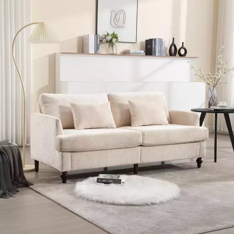 MAYEERTY Loveseat Beige Chenille Mid Century 2 Seat for Living Room Reading
