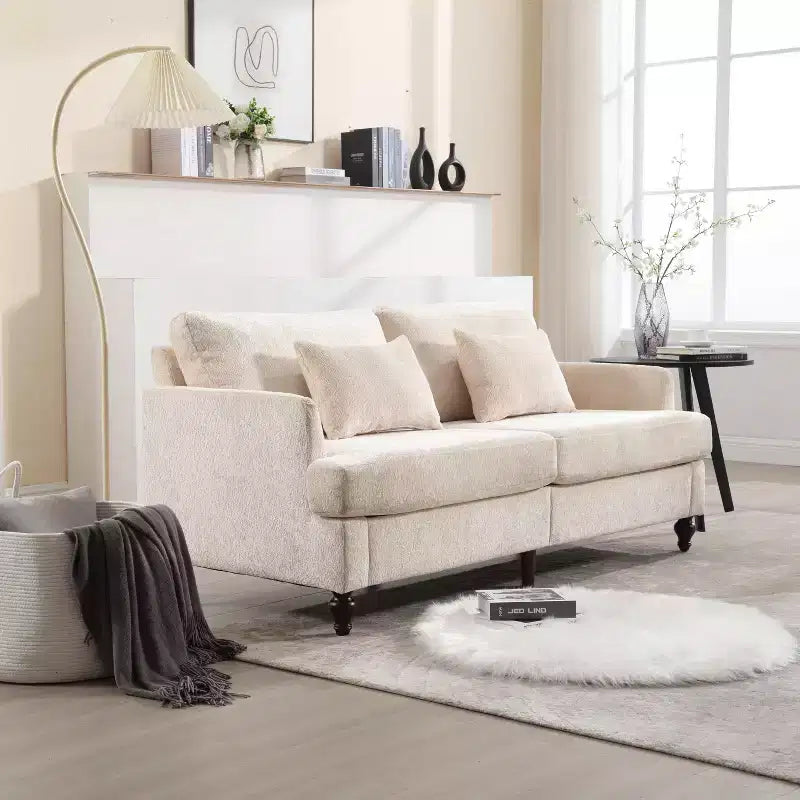 MAYEERTY Loveseat Beige Chenille Mid Century 2 Seat for Living Room Reading