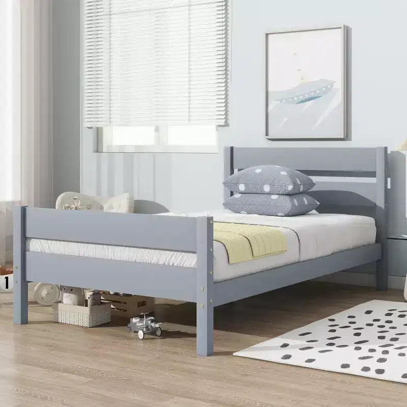 MATEERTY Twin Bed with Headboard Gray