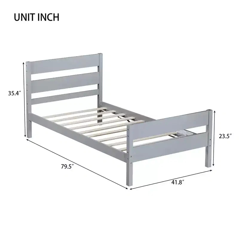 MATEERTY Twin Bed with Headboard Gray