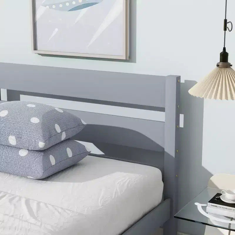MATEERTY Twin Bed with Headboard Gray
