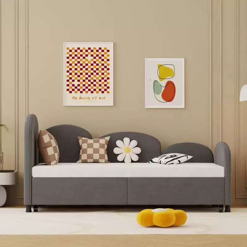 MAYEERTY Daybed Dry Gray Velvet Modern Sofa Bed for Living Room Kids Room
