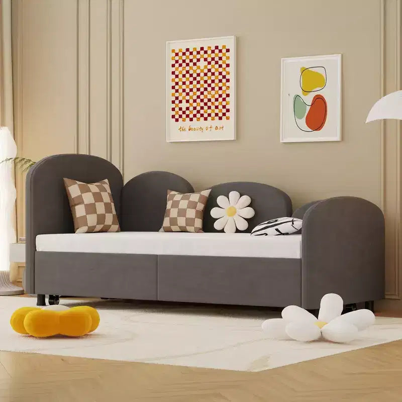 MAYEERTY Daybed Dry Gray Velvet Modern Sofa Bed for Living Room Kids Room