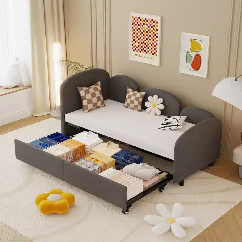 MAYEERTY Daybed Dry Gray Velvet Modern Sofa Bed for Living Room Kids Room