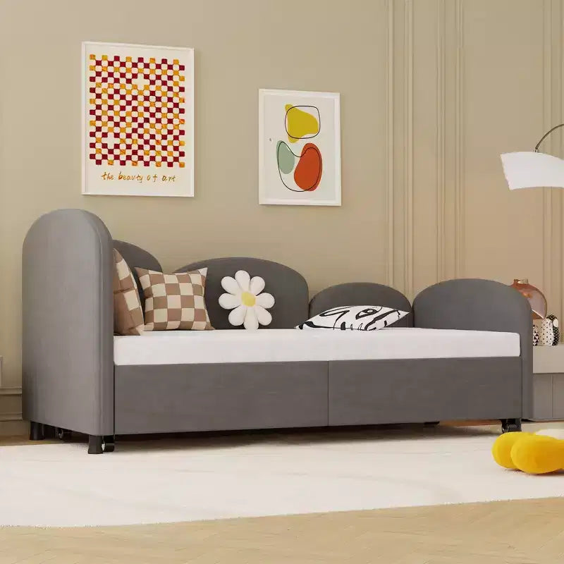 MAYEERTY Daybed Dry Gray Velvet Modern Sofa Bed for Living Room Kids Room