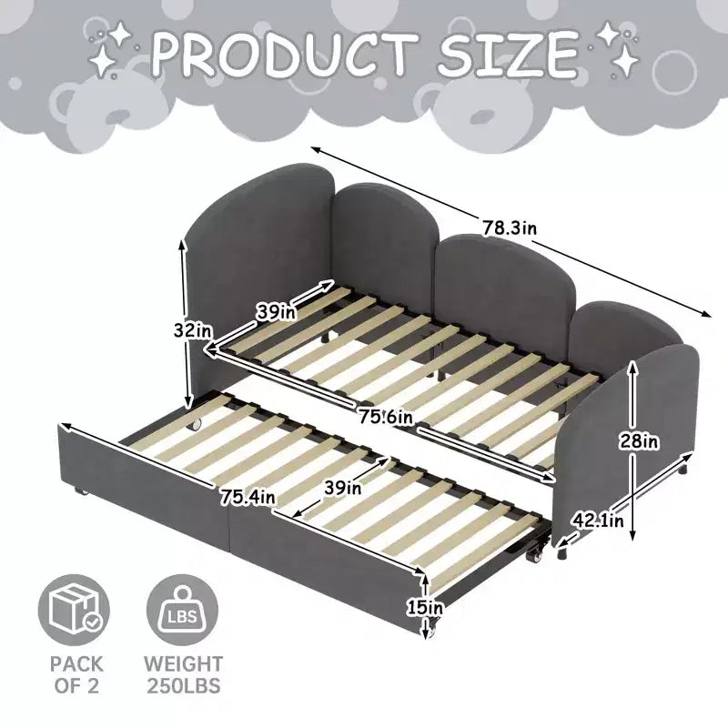 MAYEERTY Daybed Dry Gray Velvet Modern Sofa Bed for Living Room Kids Room