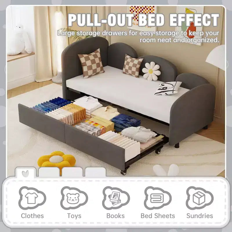 MAYEERTY Daybed Dry Gray Velvet Modern Sofa Bed for Living Room Kids Room