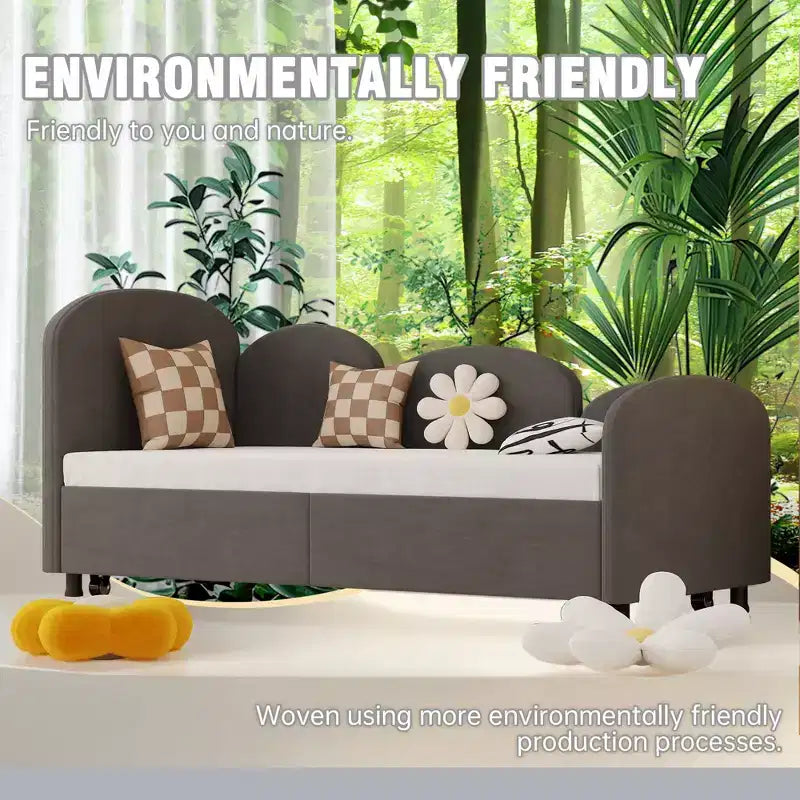 MAYEERTY Daybed Dry Gray Velvet Modern Sofa Bed for Living Room Kids Room