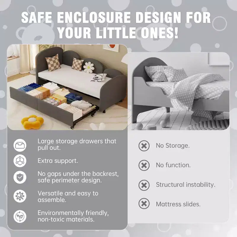 MAYEERTY Daybed Dry Gray Velvet Modern Sofa Bed for Living Room Kids Room