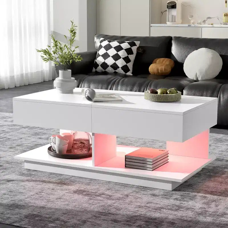 CLIHOME 41.3-76.7 Extendable Coffee Table, Multifunctional Adjustable Efficient Central Coffee Table with Multiple Storage Compartments