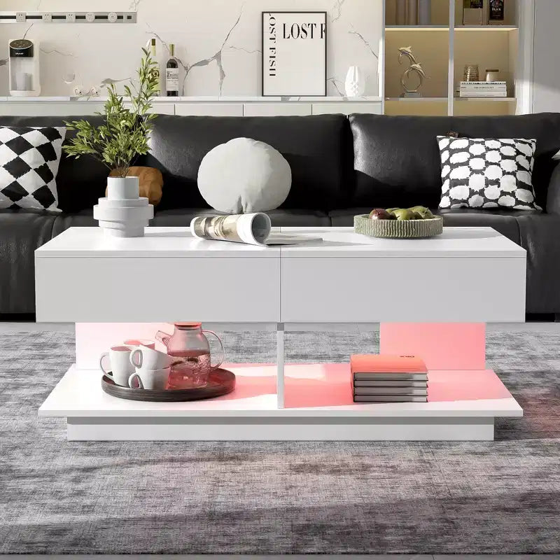 CLIHOME 41.3-76.7 Extendable Coffee Table, Multifunctional Adjustable Efficient Central Coffee Table with Multiple Storage Compartments