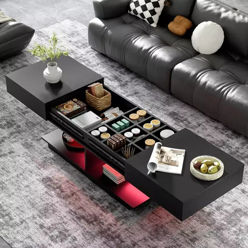 CLIHOME 41.3-76.7 Extendable Coffee Table, Multifunctional Adjustable Efficient Central Coffee Table with Multiple Storage Compartments