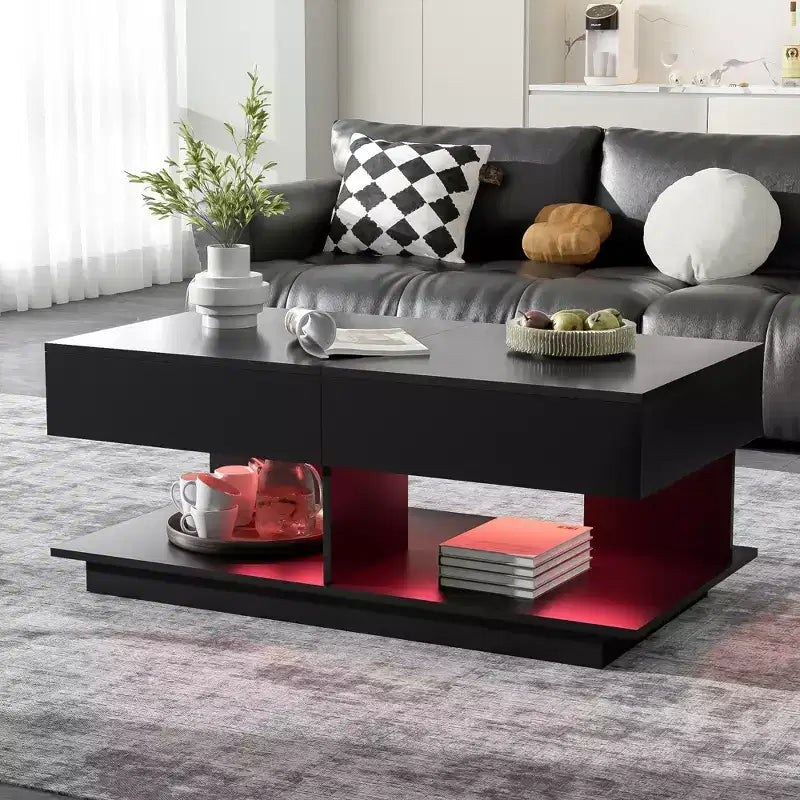 CLIHOME 41.3-76.7 Extendable Coffee Table, Multifunctional Adjustable Efficient Central Coffee Table with Multiple Storage Compartments
