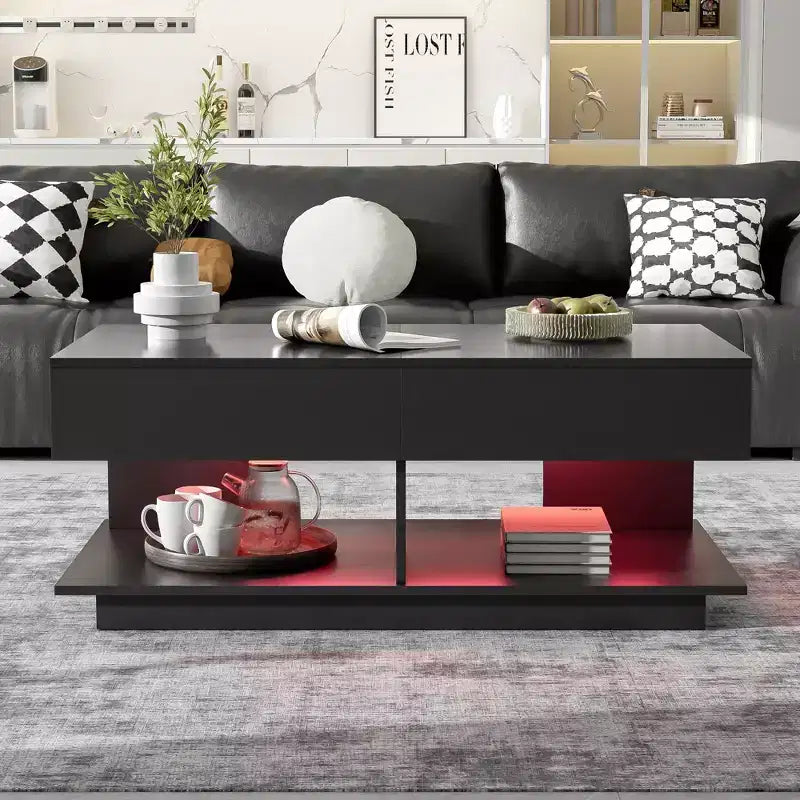 CLIHOME 41.3-76.7 Extendable Coffee Table, Multifunctional Adjustable Efficient Central Coffee Table with Multiple Storage Compartments
