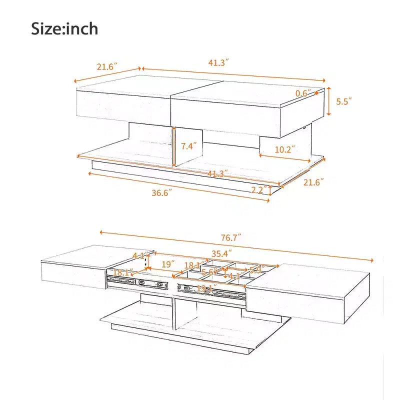 CLIHOME 41.3-76.7 Extendable Coffee Table, Multifunctional Adjustable Efficient Central Coffee Table with Multiple Storage Compartments