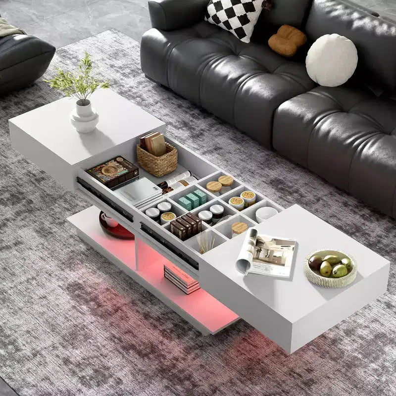 CLIHOME 41.3-76.7 Extendable Coffee Table, Multifunctional Adjustable Efficient Central Coffee Table with Multiple Storage Compartments
